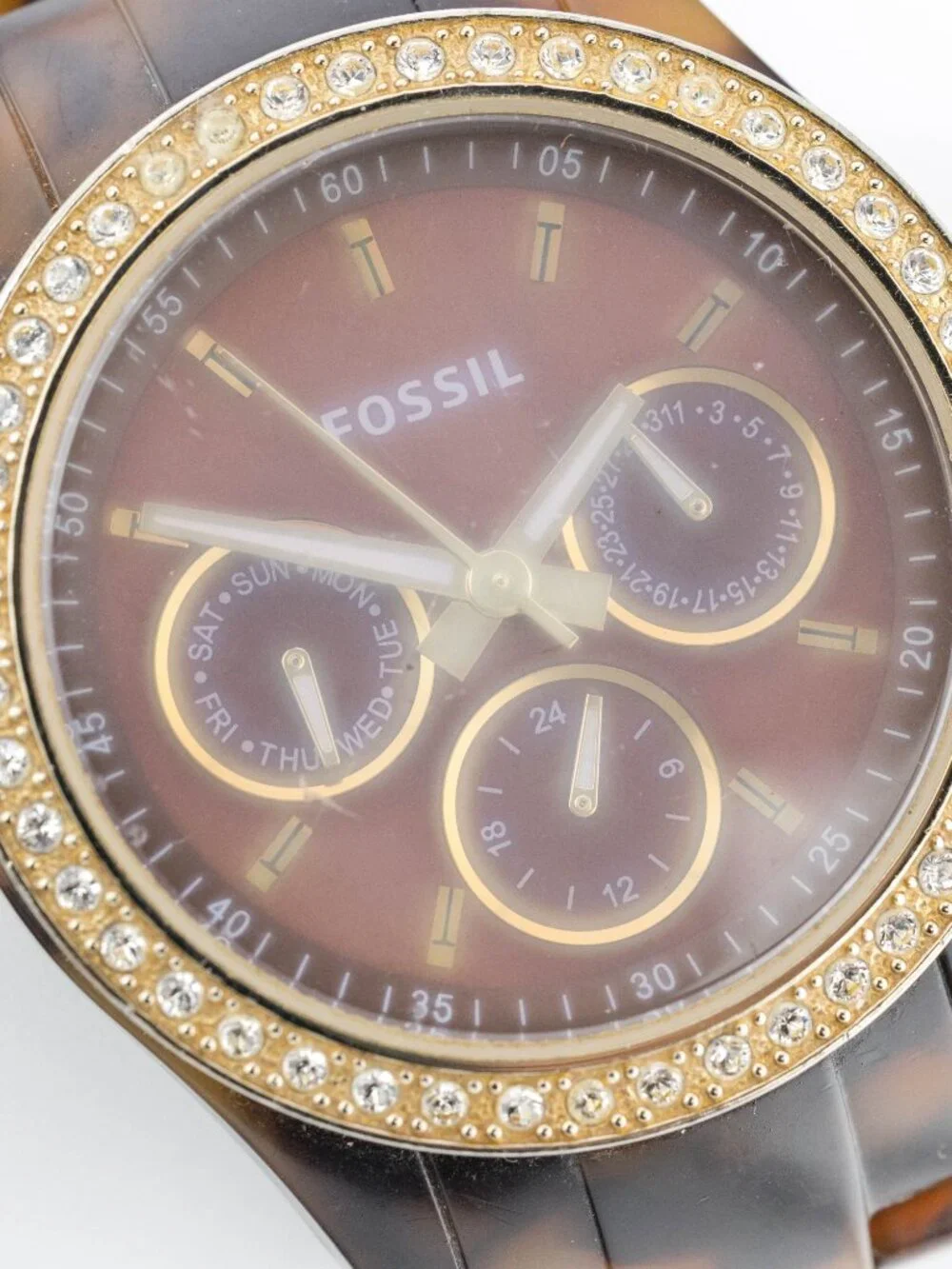 Fossil ES3798 Tortoise Acrylic Crystal Quartz Analog Women's Watch New Battery